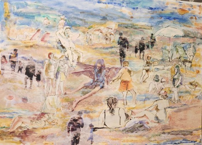 Miriam Sigal- Derlich, Collage, ink and acrylic on canvas, 60 by 80 cm