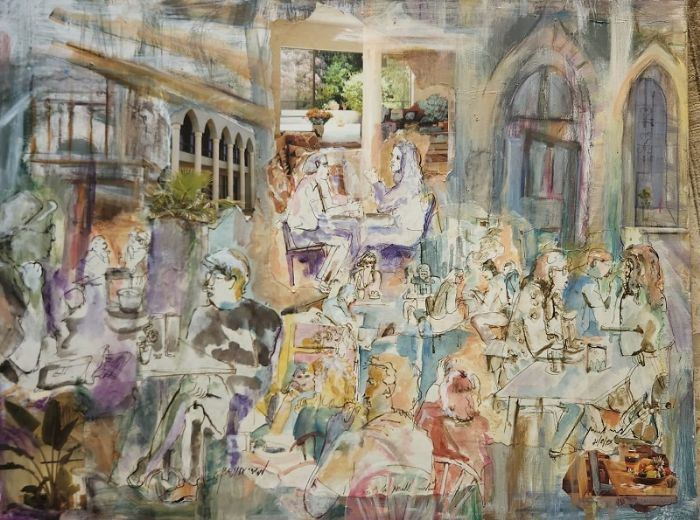 Miriam Sigal- Derlich, Collage, ink and acrylic on canvas, 60 by 80 cm by Yotzrim-Israeli Art Gallery