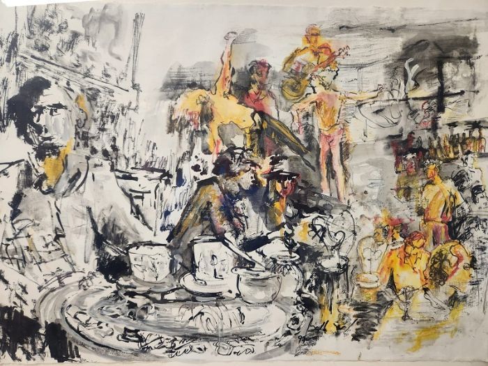 Miriam Sigal- Derlich, Charcoal/ink and watercolor on cardboard, 48 by 67 cm by Yotzrim-Israeli Art Gallery