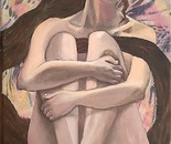 Chava Epstein, Oil, wool and fabric scraps on canvas 80 by 40 cm