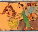 Chava Epstein, Aquarelle on yellow paper, 12.5 by 17.5 cm