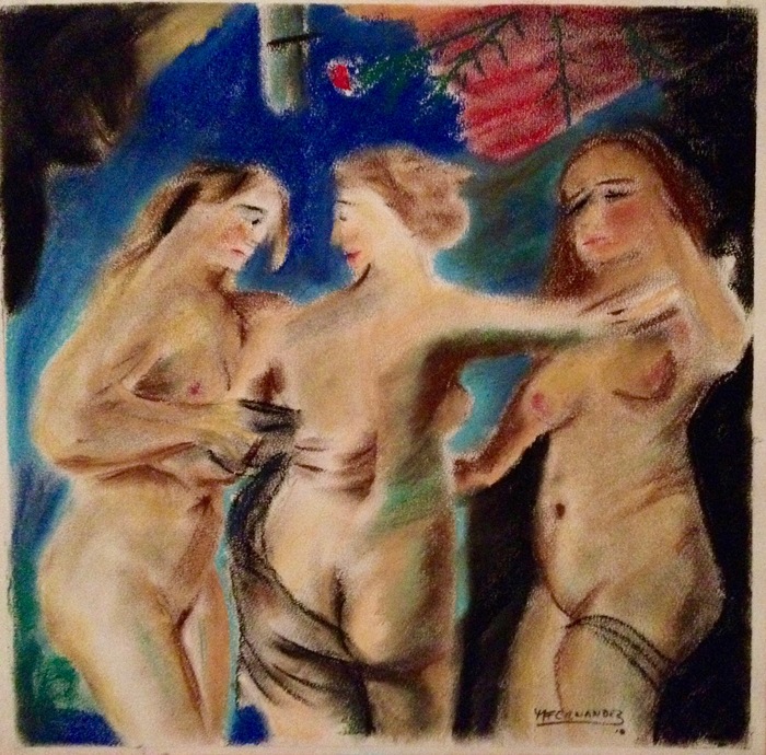 Alla Prima pastel interpretation of Rubens's Three Graces by Manuel Fernandez