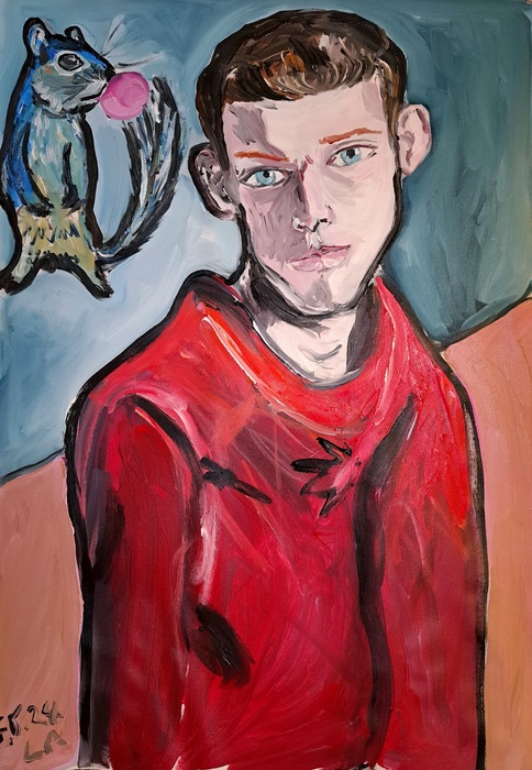 boy with flying bubble gum, 2024 by F. O. Maier