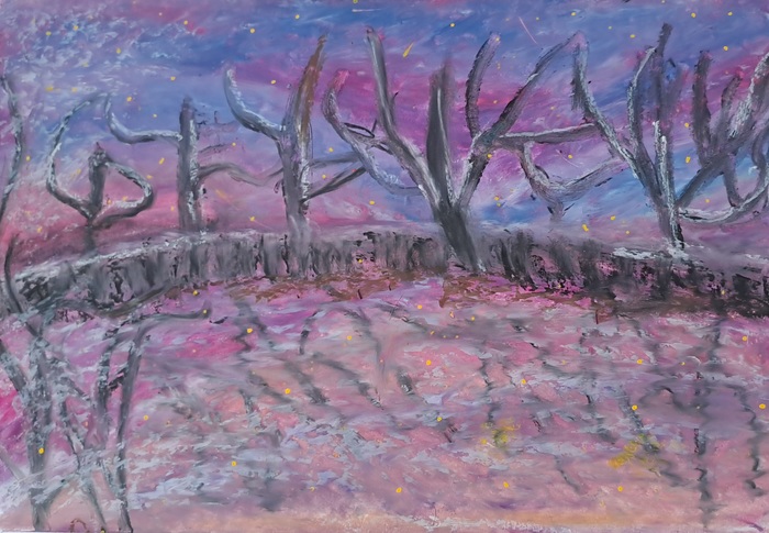 The Season Between Worlds – Original Oil Pastel Dreamscape by Laura Bernardeschi Nelson