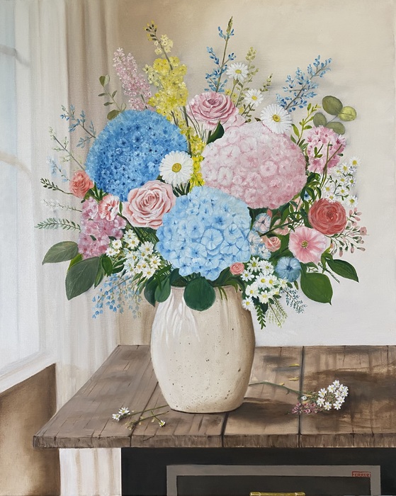 Hydrangeas and Wildflowers by the Window 