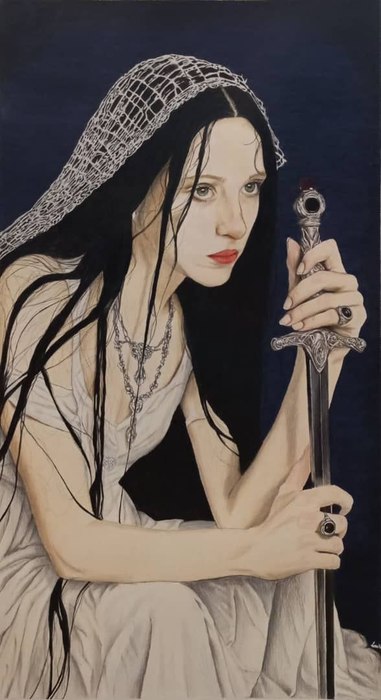 Name: Hanita Khedri/ Title: The Warrior/ Dimensions: 30×50cm/ Technique: Color Pencil/ Year: 2026/ Price: 750$