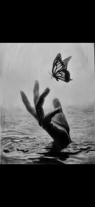 Name: Atefeh Gholibeygian/ Title: And Still, The Flight/ Dimensions: a3/ Technique: Black-and-White Drawing/ year: 2026/ Price:50$