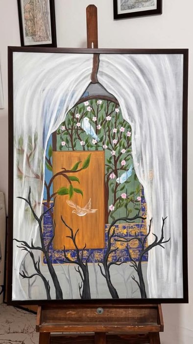 Name: Farkhondeh Ghaffari/ Title: Threshold of Hope/ Dimensions: 100*70cm/ Technique: Oil on Canvas/ Year: 2022/ Price: $00$