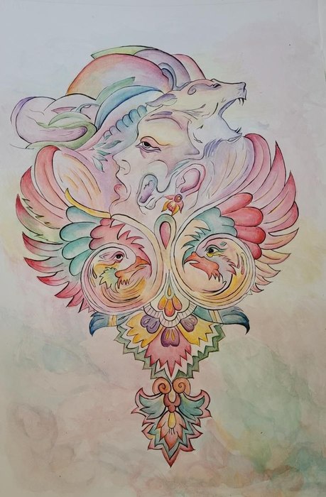 Name: Fatemeh Mohammad Ali Yazdi Zadeh/ Title: Siavash/ Technique: Acrylic and Watercolor/ Dimensions: 50×70 cm/ Year: 2026/ Price: 300$