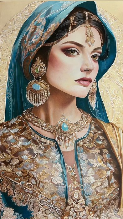 Name: Mahkame Mirzaie/ Title: Dokhte Iran/ Dimensions: 100×70 cm/ Technique: Colored Pencil/ Year: 2024/ Price: Negotiable