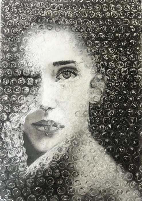 Name: Fateme Zahra Maroofi/ Title: Hidden in Plain Sight/ Dimensions: a3/ Technique: Black Pencil Drawing/ Year: 2026/ Price: 100$