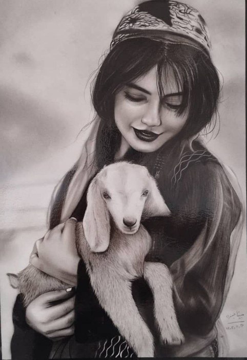 Name: Mobina Jafari/ Title: Naghmeh Rosta/ Dimensions: A2/ Technique: Black Pen/ Year: 2024/ Price: 150$