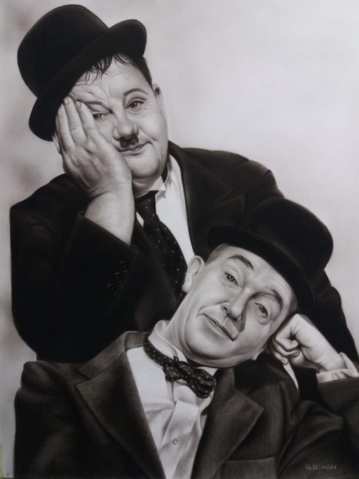 Name: Rose Bahmanpour/ Title: Laurel and hardy/ Dimension: 50*70/ Technique: Graphite/ Year:2023/ Price:140$