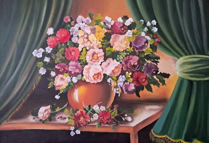 Name: Mojgan Mohammadi/ Title: Vase of flower/ Dimensions: Oil paint/ Technique:50×70cm/ Year: 2025/ Price: 800€