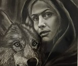 Name: Batool Nouri Auladi/ Title: Wolf's Companion/ Dimensions: 30*40/ Technique: Charcoal/ year: 2024/ Price: $25