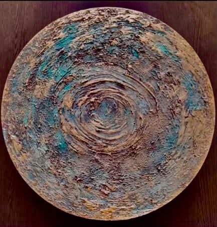 Name: Fatemeh Pourramezan/ Title:The rotation of the universe/ Dimensions:48 cm/ Technique: Patine/ Year: 2026/ Price: 50$