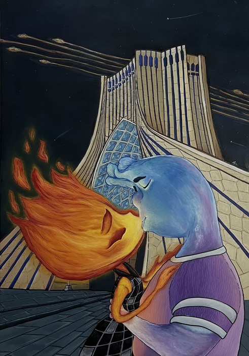Name: AzinTalebpoor/ Title: Kiss/ Dimensions: 70*1cm/ Technique: Oil Paint/ Year: 2025/ Price: 343$
