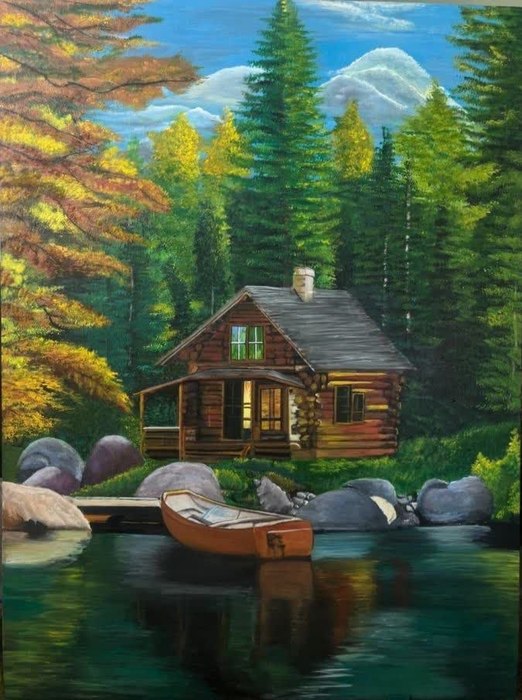 Name: Nazanin yousefi/ Title: Love cabin/ Dimensions:60×80/ Technique: Acrylic paint/ Year: 2026/ Price: 550$
