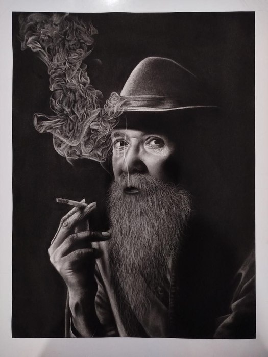 Name: Firoozeh Rostami/ Title: Unspoken Gaze/ Dimensions: 30×40cm/ Technique: Charcoal/ Year: 2026/ Price: 43$