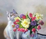 Name: Elham Shahriyari/ Ttile: Busia and the Vase/  Dimensions: 50×70cm/ Technique: Oil on canvas/ Year: 2026/ Price: 500$