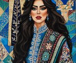 Name: Leila Farrahi/ Title: persian princess/ Dimensions: 50×70/ Technique: oil on canvas with gold leaf/ Year: 2026/ Price: 390$
