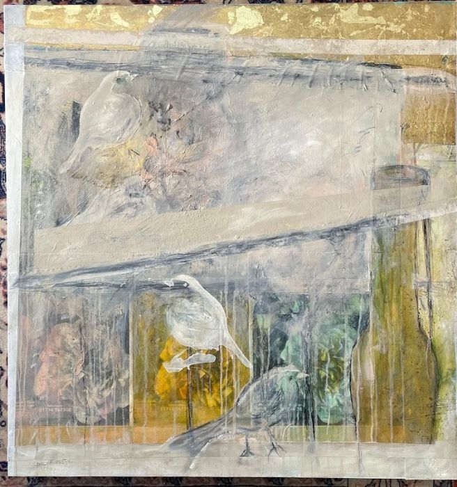  Dalia Bursztyn, Mixed media, oil collage and drawing on canvas, 80 by 77 cm