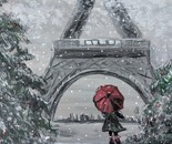 Red Umbrella in Winter Paris by Laura Bernardeschi Nelson 