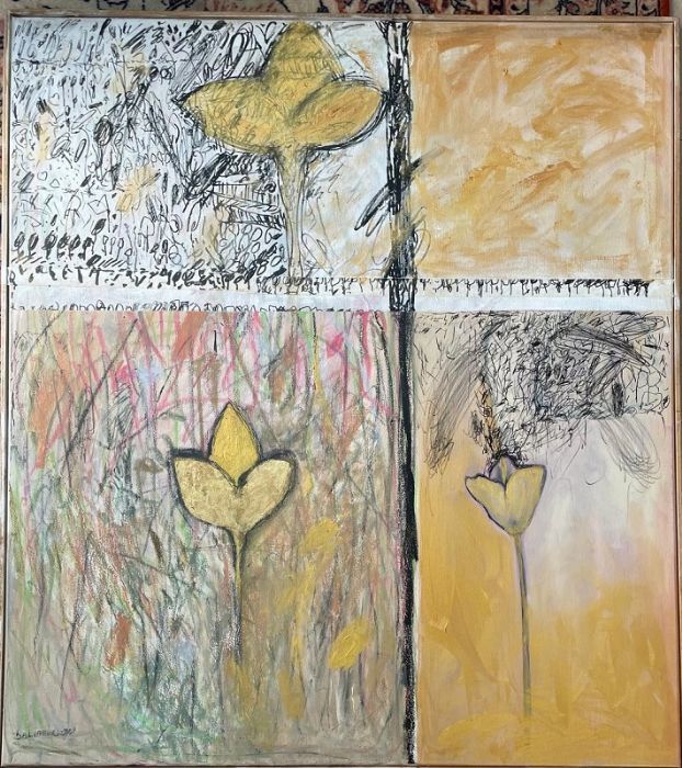 Dalia Bursztyn, Mixed media, oil collage and drawing on canvas, 100 by 80 cm,