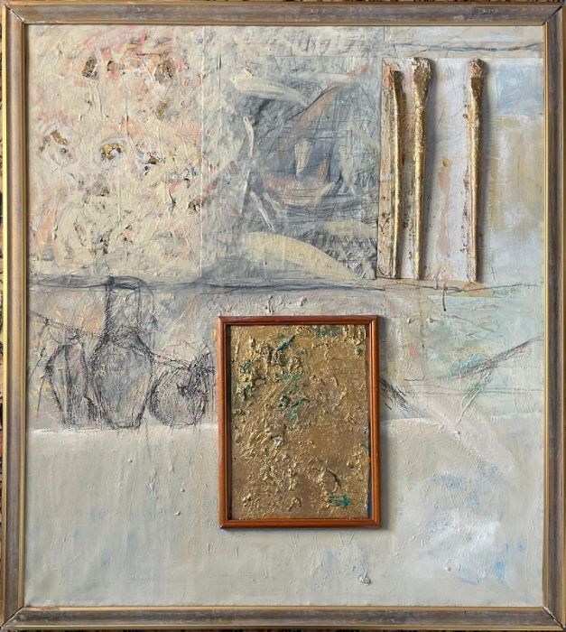 Dalia Bursztyn, Mixed media, oil collage and drawing on canvas, 90 by 80 cm,