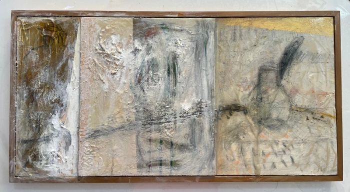 Dalia Bursztyn, Mixed media, oil, collage and drawing on canvas, 35 by 70 cm,