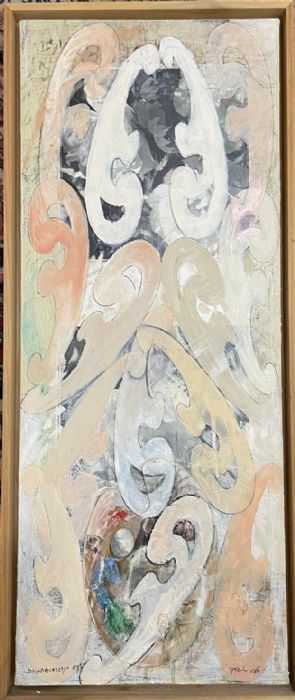 Dalia Bursztyn, Collage and oil on canvas, 101 by 40 cm,