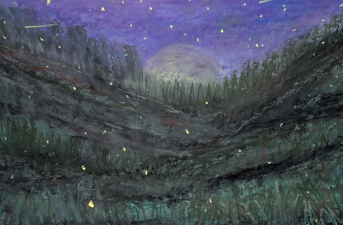 Violet Moon Landscape by Laura Bernardeschi Nelson 