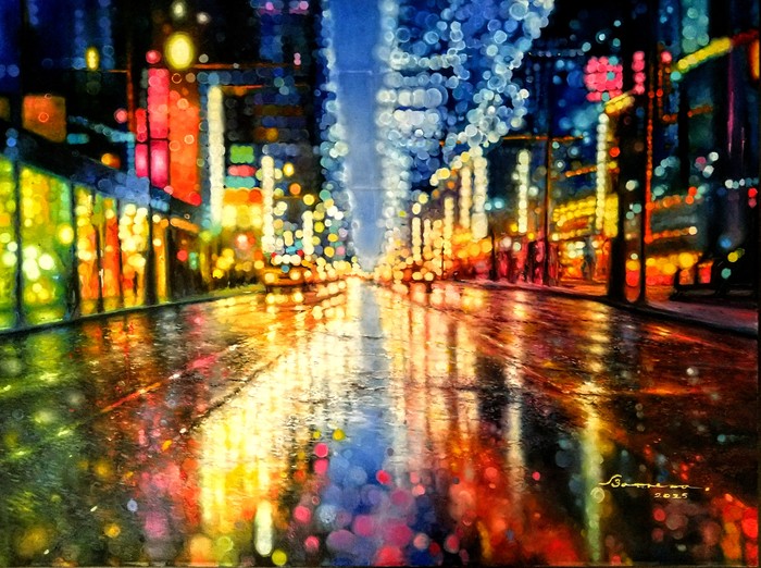 Calle con luces de colores 