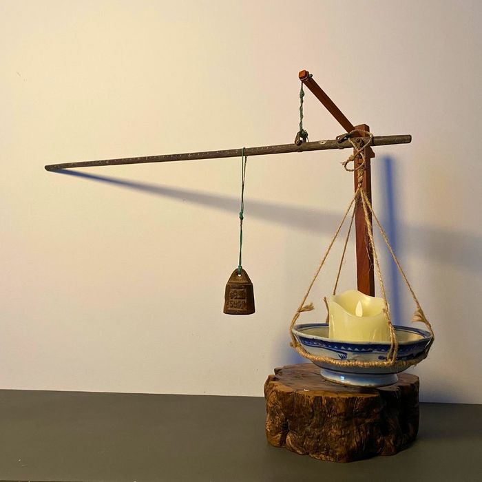 Chronometer of Light — Philosophical Sculptural Lamp with Antique Chinese Scale Beam