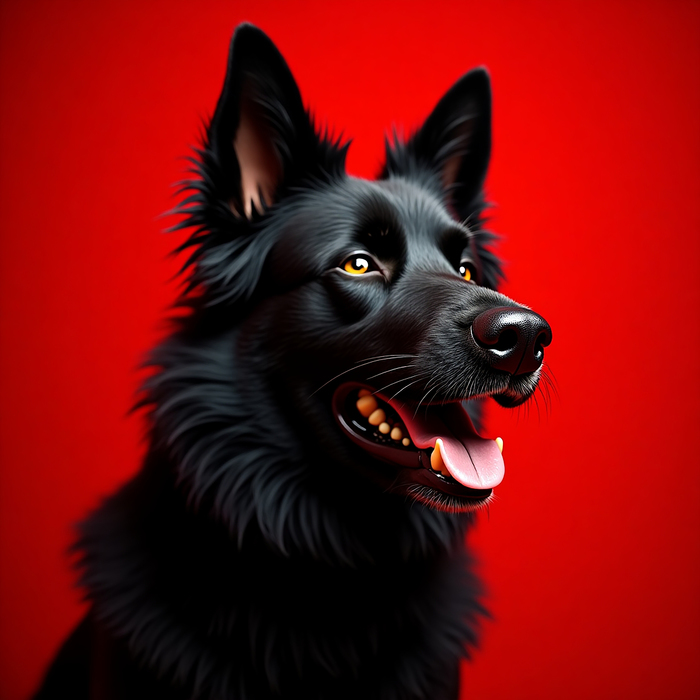  Majestic Black Dog on Red  