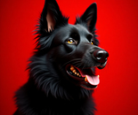  Majestic Black Dog on Red  
