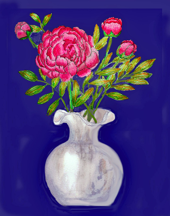 Peonies in fluted vase