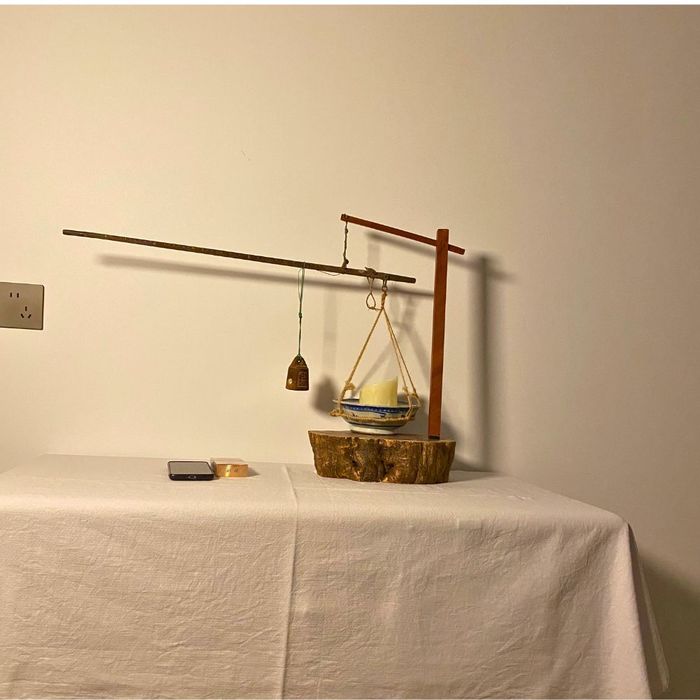 Chronometer of Light — Philosophical Sculptural Lamp with Antique Chinese Scale Beam
