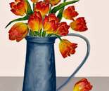 Tulips in metal pitcher