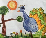 The Blue Bird in the Garden of Imagination / Noursan Naderi / 35 × 25 cm / 2026–2027 / Mixed Media Collage and Textured Painting on Paper / $350