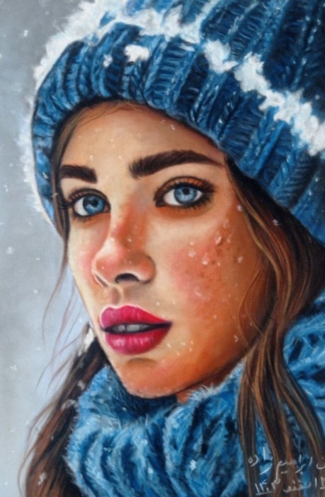 Infinite Blue / Fatemeh Ebrahimzadeh Nazari / A3 / 2025 / Soft Pastel Portrait / Price not provided