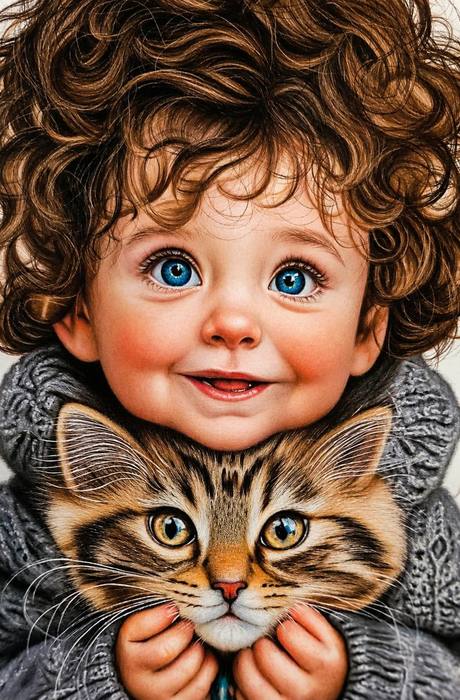 Baby & Cat / Zahra Abdi /  42 × 30 cm / 2026 / Colored Pencil / $100