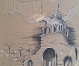 Passage through the Dome / Elaheh Najarry Lavassani / A3 / 2025 / Rapid Pen and White Chalk Pencil on Kraft Paper / Negotiable