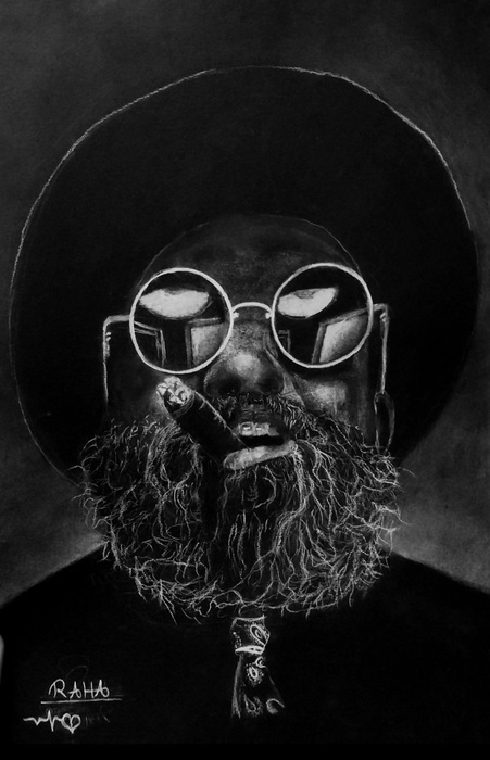 The Depth of Reflection / Raha Sarboland / 25 × 35 cm / 2026 / Charcoal and White Pastel on Black Paper / $750