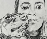 Girl and Dog / Rashid Khomarlou / 40 × 50 cm /  2025 / Charcoal / Price upon request