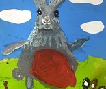 The Rabbit with a Big Heart / Noursan Naderi / 35 × 25 cm / 2026–2027 / Mixed Media Collage on Paper / $350
