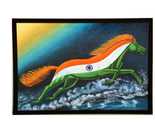 Running Flag Horse Painting ,Acrylic -Color on canvas Of Running Horse On Paper Sheet , Indian Flag On Horse , Gift For Father