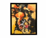 A painting of enamel color on paper showing evil eyes.