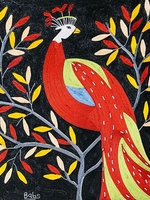 Peacock setting in tree branch