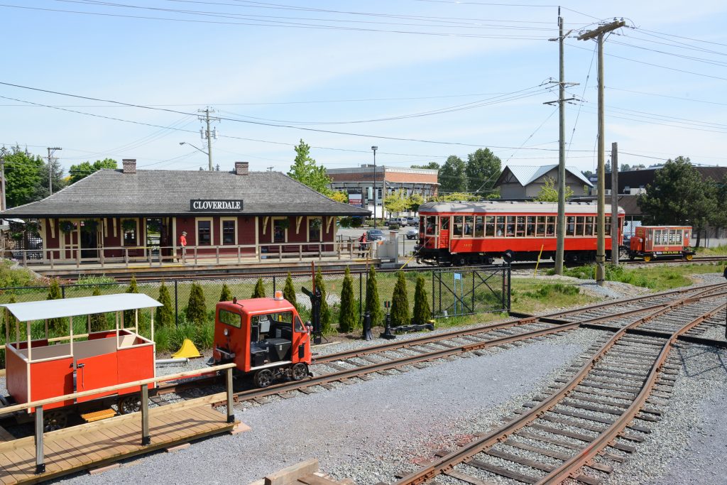Overview of the Cloverdale Station, Car 1225 and the Speeder with carts. Photo: Ray Hudson